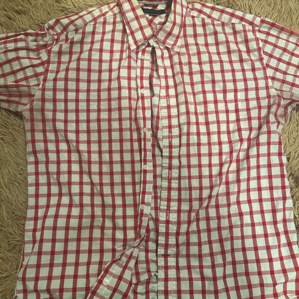 Vintage Tommy Hilfiger Button Down Shirt. XXL. Red and white checkered.